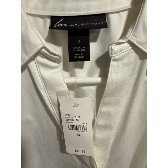 Lane Bryant Women's Button Down V-neck Dress Shirt Long Sleeves SZ 16 White NWT - Picture 2 of 8